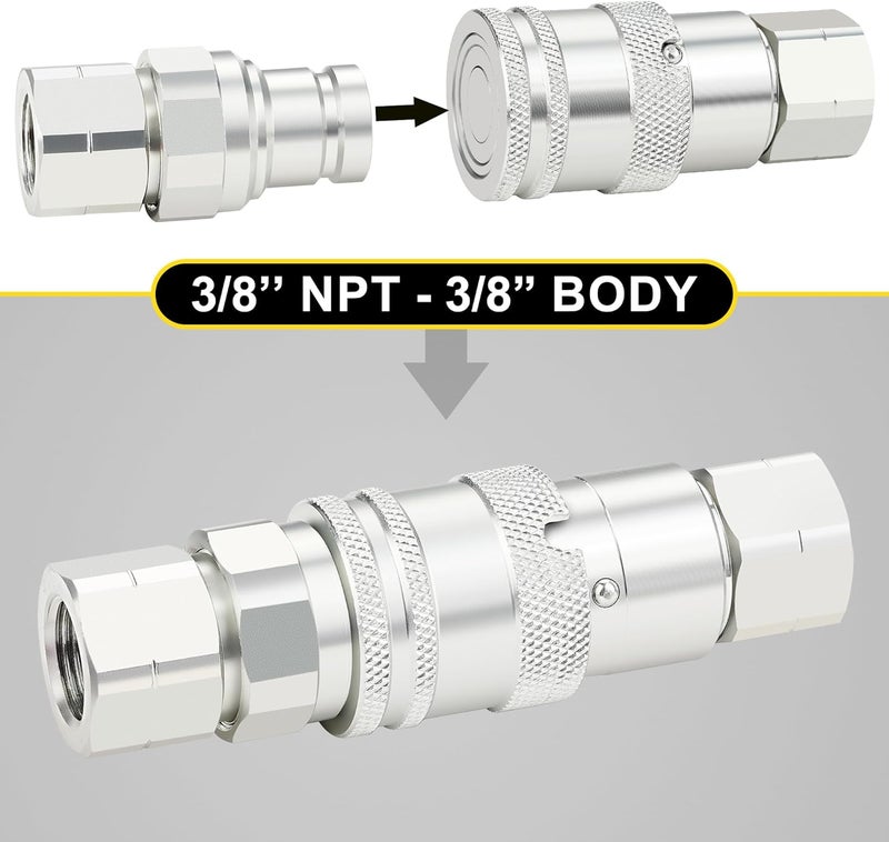 ANCIMOON 3/8’’ NPT Flat Face Hydraulic Quick Connect Coupler with Dust Cap - Image 5
